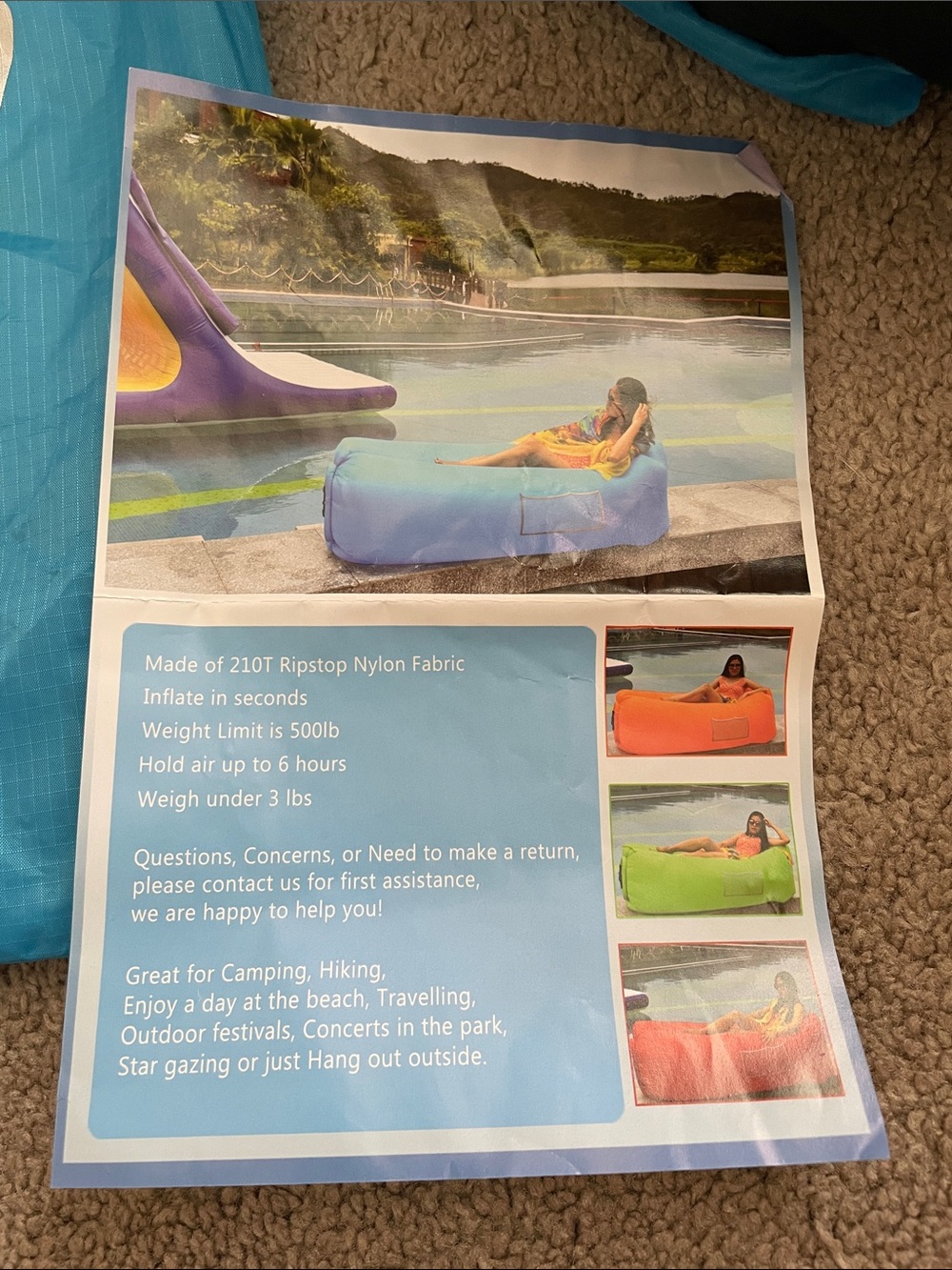 LUDTOM Inflatable Lounger Sofa Blue NWOT - Picture 2 of 9